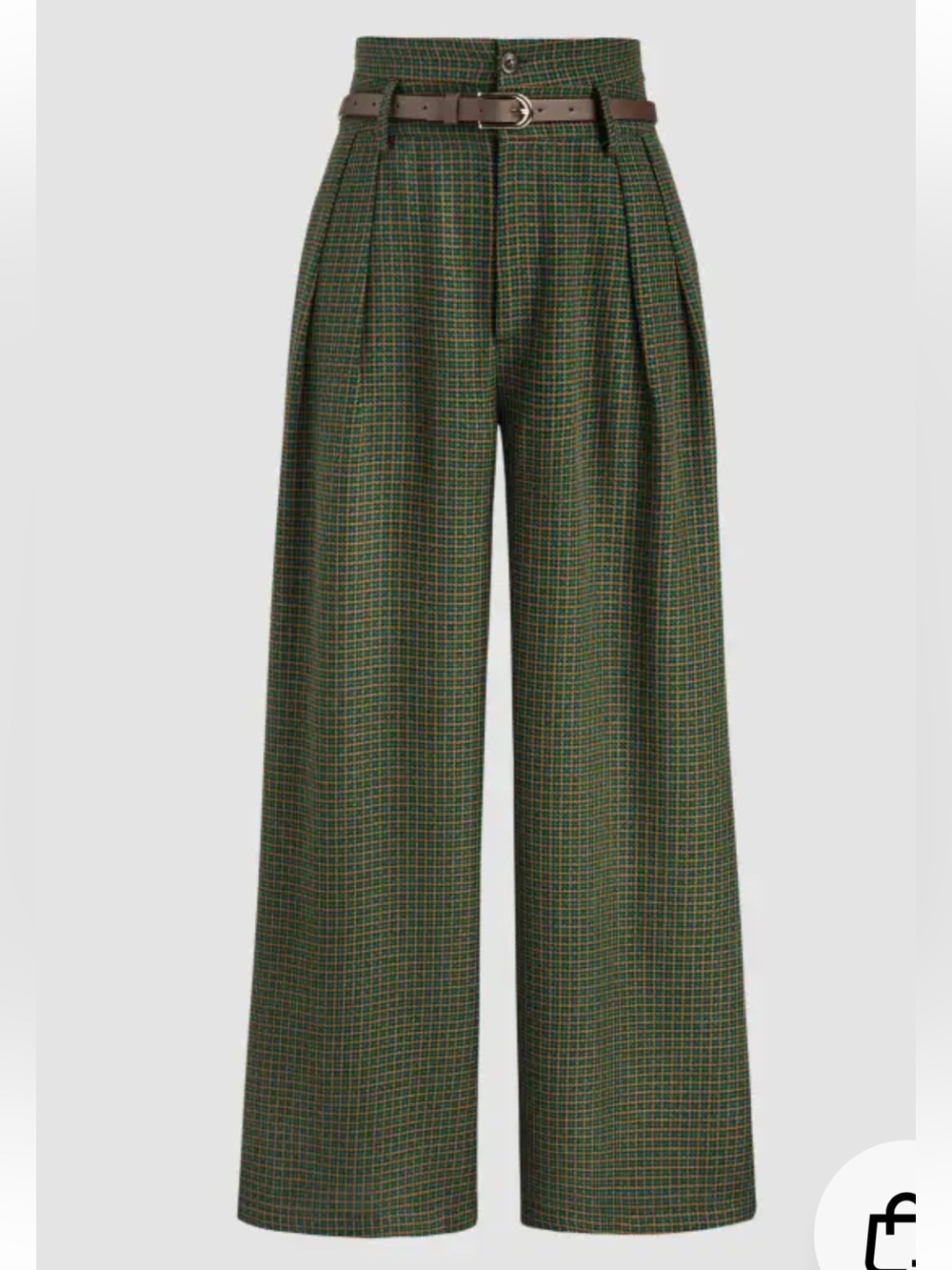 Cider High-Waist Wide-Leg Green Houndstooth Plaid Trousers Sz M